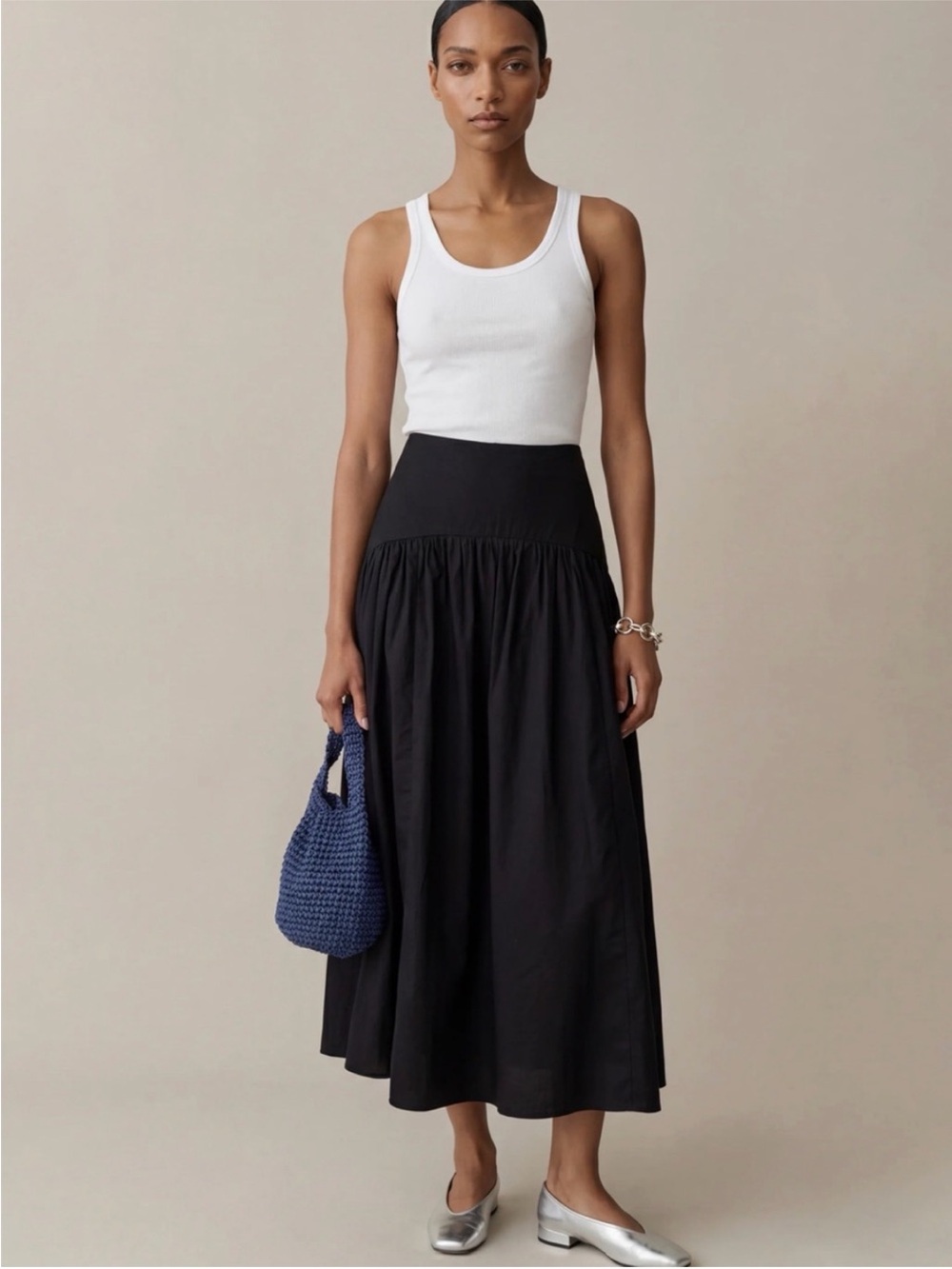 Caara Vashti Black Maxi A-Line Skirt - Classic Full-Length Skirt Staud Factory